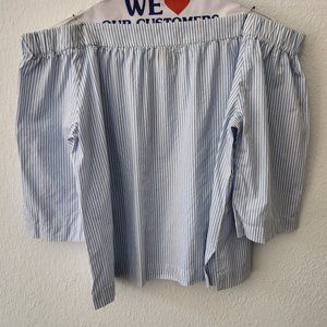 Madewell Off The Shoulder Blue and White Striped Top 3/4 Sleeves Womens Large
